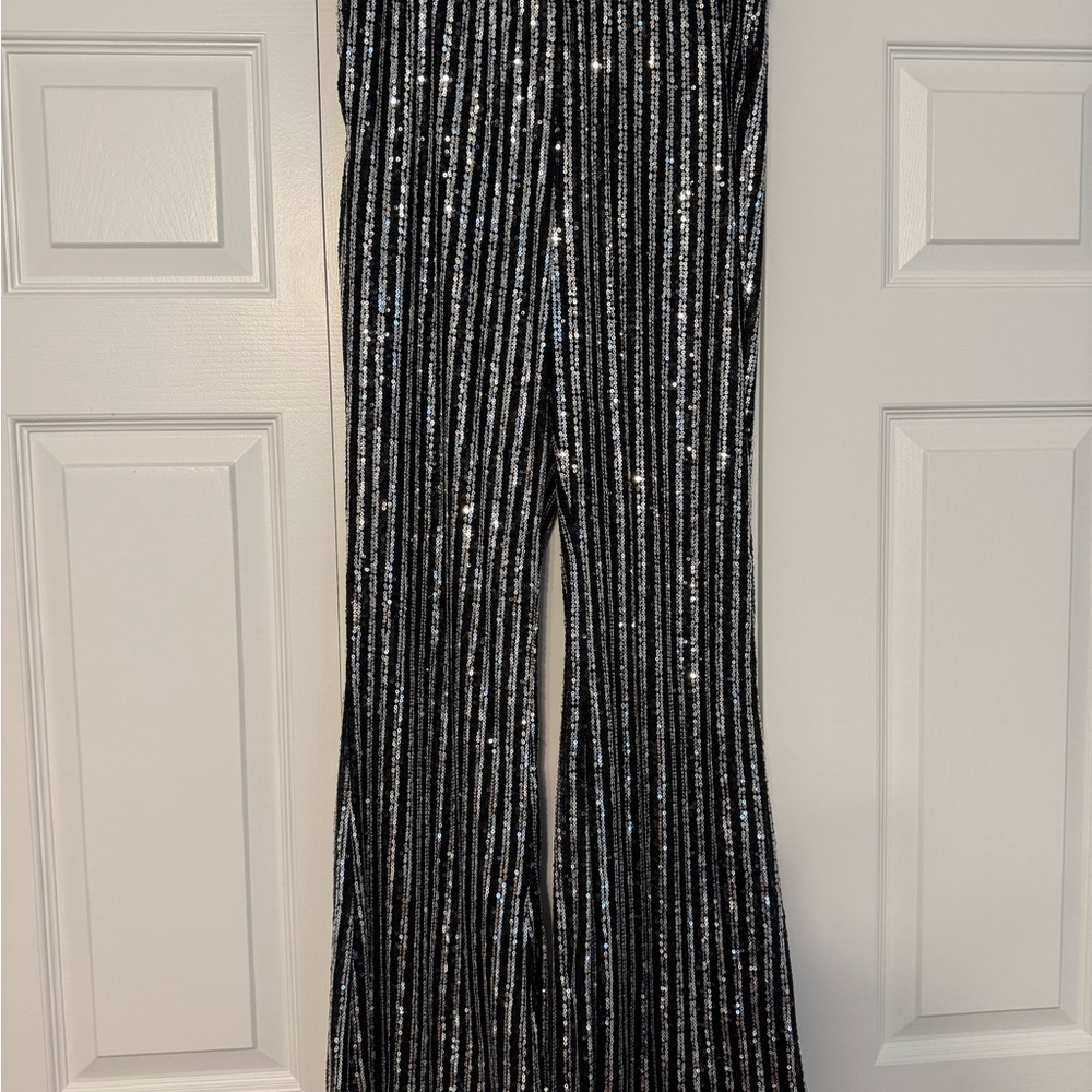 12th Tribe Black and Silver Striped Pants